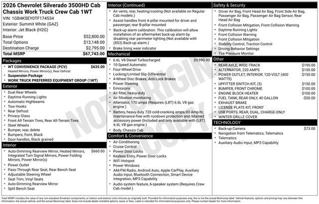 2026 Chevrolet Silverado 3500 HD Chassis Cab Work Truck