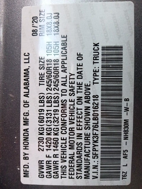 2020 Honda Ridgeline RTL-E