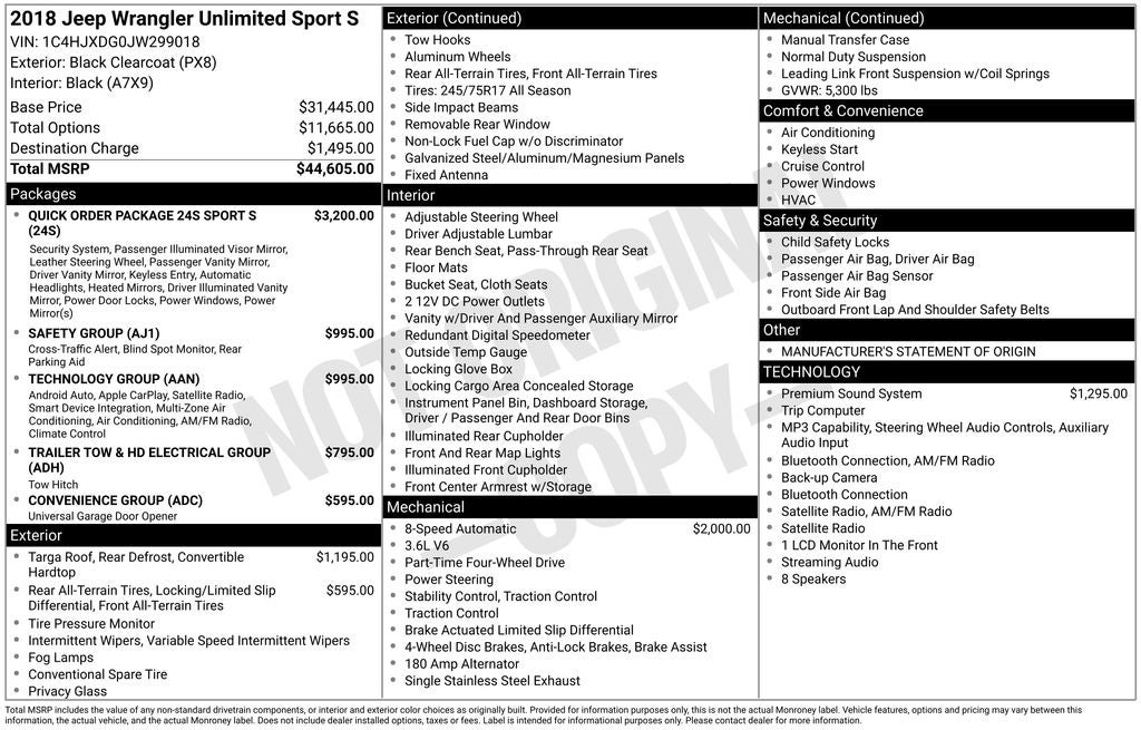 2018 Jeep Wrangler Unlimited Sport S