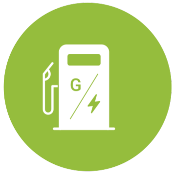 Icon for hybrid vehicle refueling and charging.